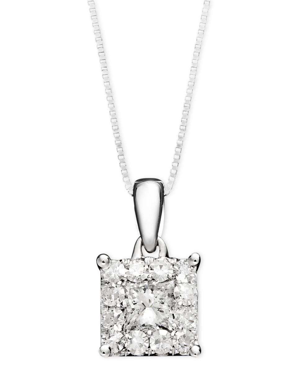 Prestige Unity Diamond Necklace, 14k White Gold Princess Cut Diamond