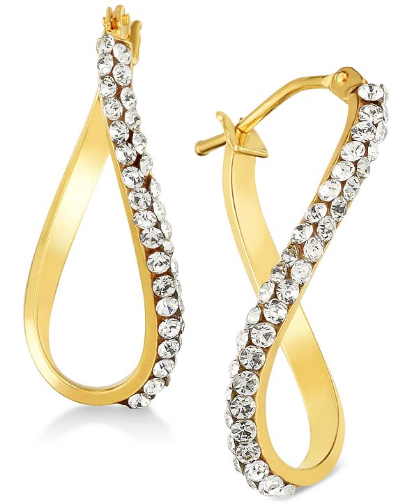 Macy's Swarovski Crystal Twist Hoop Earrings in 14k Gold & White Gold