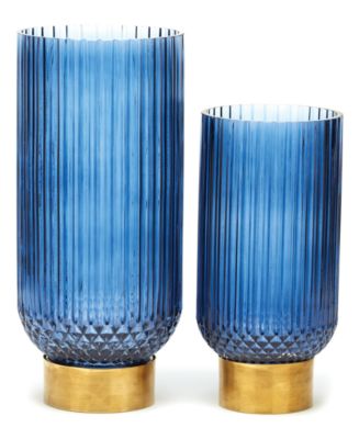 Two's Company Sullivan Blue Ribbed Candle Holder, Vases ...