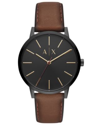 armani exchange men's black leather strap watch