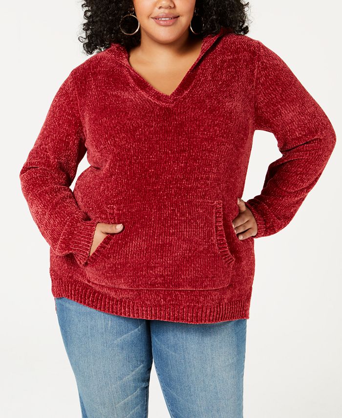 Gold Trendy Plus Size Hooded Chenille Sweater & Reviews
