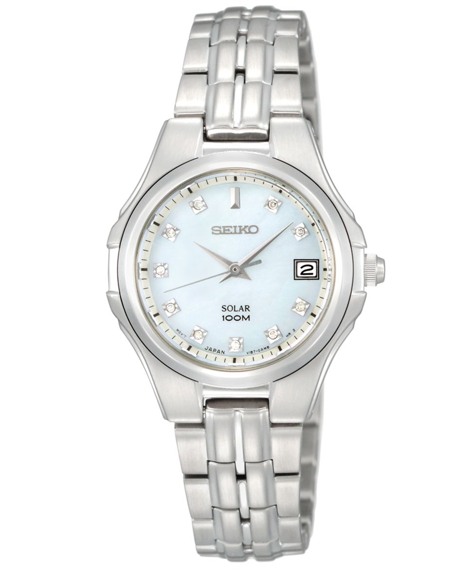 Seiko Watch, Womens Solar Diamond Accent Stainless Steel Bracelet