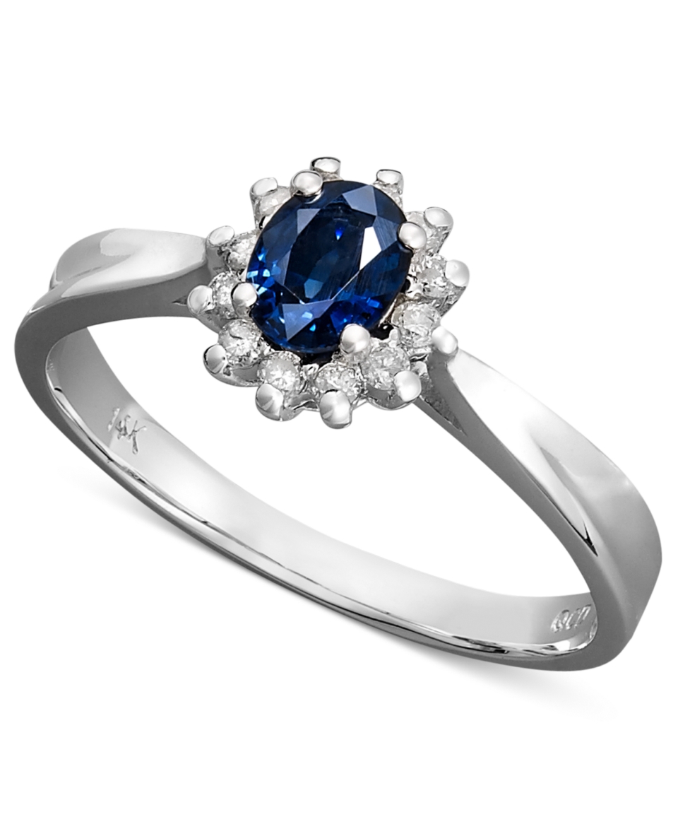 14k White Gold Ring, Sapphire (3/8 ct. t.w.) and Diamond (1/8 ct. t.w.) Oval Ring   Rings   Jewelry & Watches
