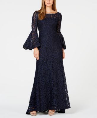 calvin klein bell sleeve lace gown