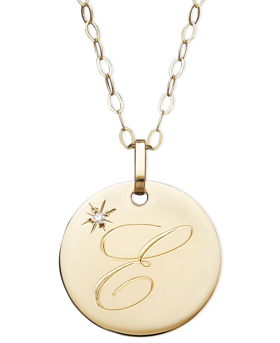 14k Gold Necklace, Diamond Accent Letter N Disc Pendant   Necklaces