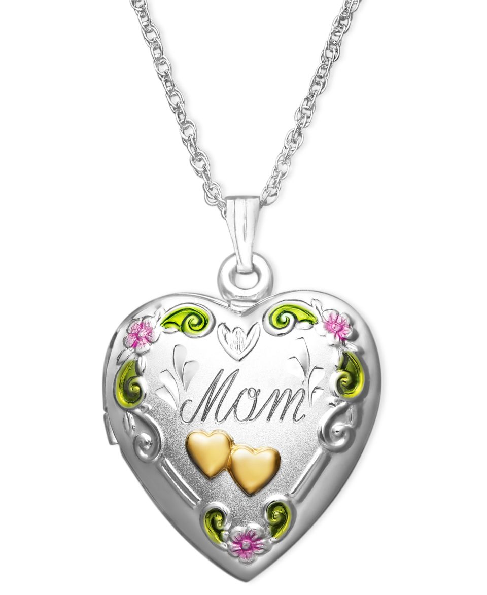 14k Gold and Sterling Silver Necklace, Mom Heart Locket   Necklaces   Jewelry & Watches