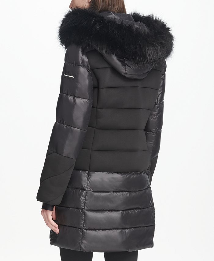DKNY Sport Faux-Fur Hood Long Puffer Jacket, Created for Macy's ...