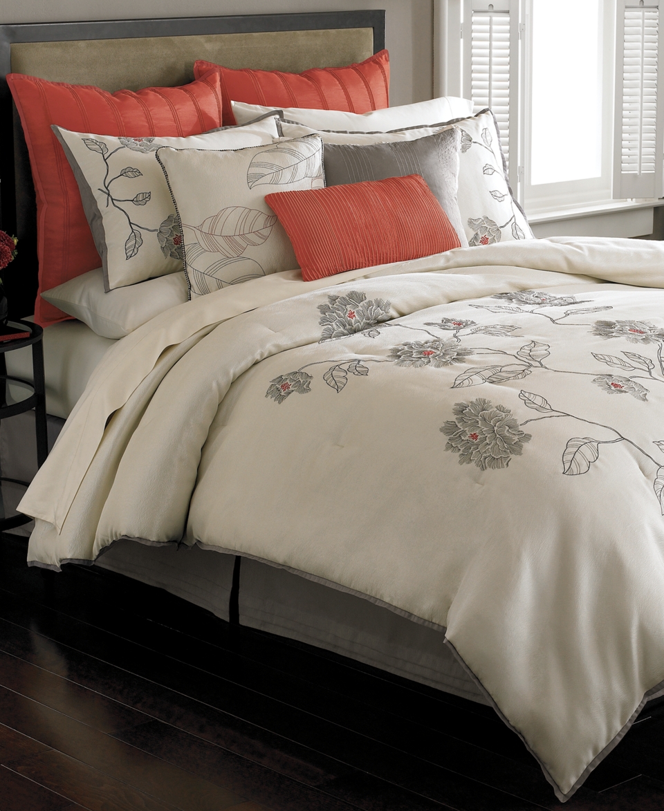 Martha Stewart Collection Bedding, Etched Peony 9 Piece Full Comforter 