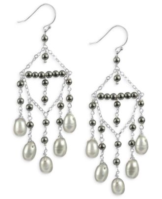 Sterling Silver Earrings, Grey and White Cultured Freshwater Pearl and ...