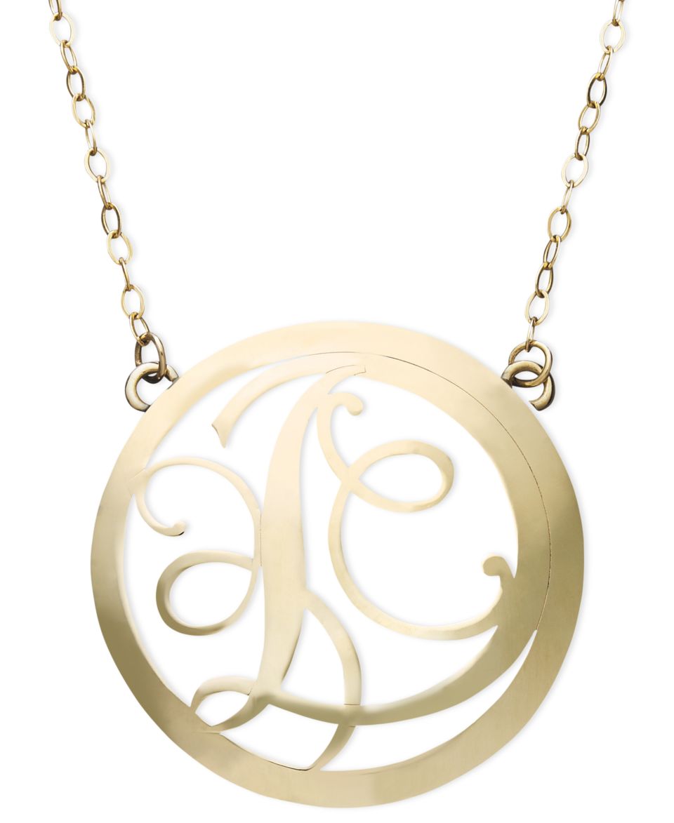 14k Gold Necklace, Diamond Accent Letter E Disc Pendant   Necklaces