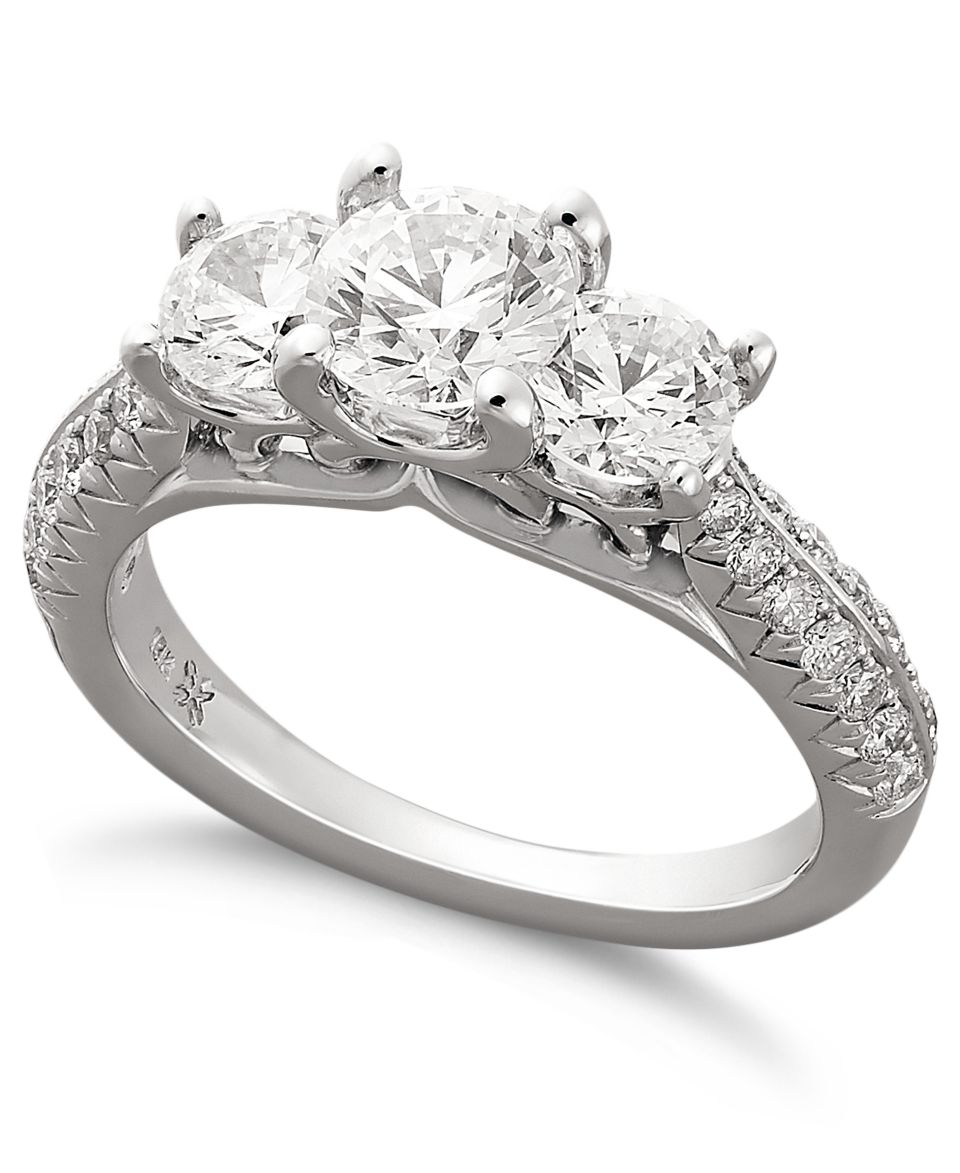 Diamond Ring, 18k White Gold Certified Diamond Three Stone Ring (2 ct