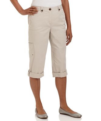 Karen Scott Petite Pants, Straight Leg Cargo Convertible Capri Pants ...