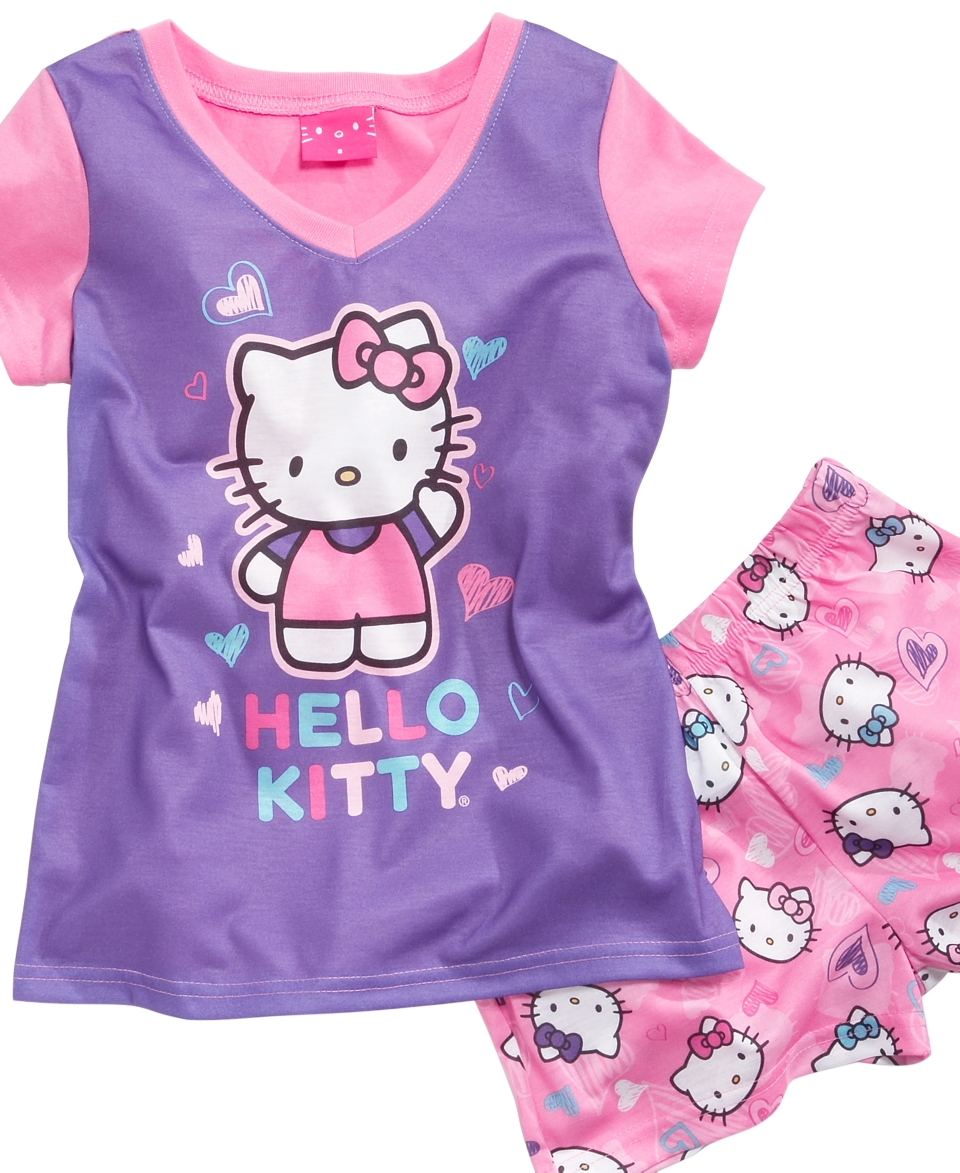 AME Kids Sleepwear Set, Girls Hello Kitty Faux Layered Shirt and 
