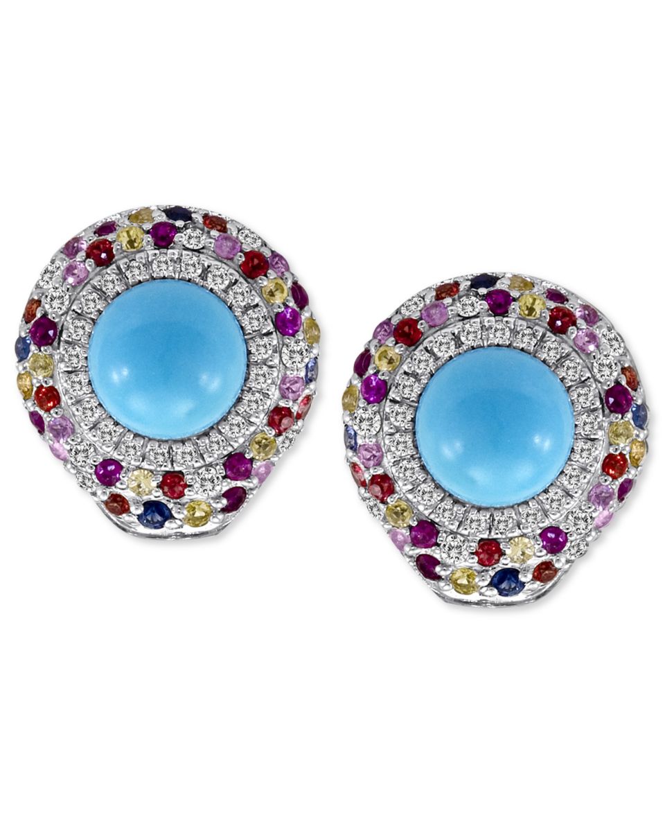 Carlo Viani 14k White Gold Earrings, Turquoise and Multistone Stud