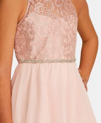 pink lace chiffon dress