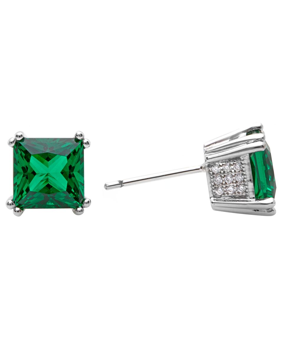 CRISLU Earrings, Platinum Over Sterling Silver Green Princess Cut