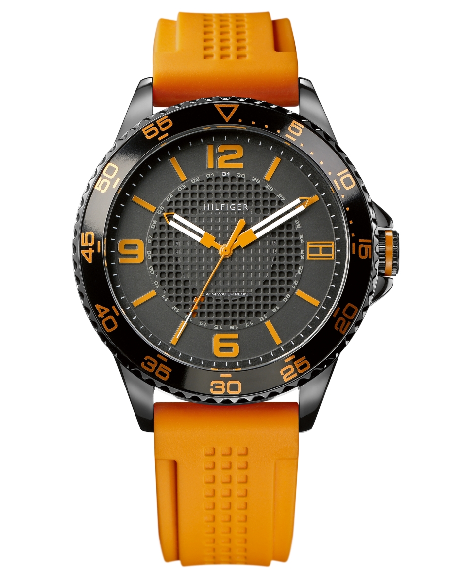 Tommy Hilfiger Watch, Mens Orange Silicone Strap 44mm 1790837   All