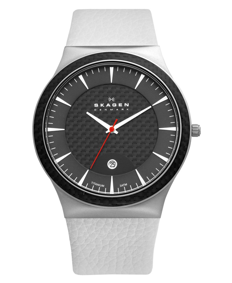 Skagen Denmark Watch, Mens White Leather Strap 42mm 234XXLTLW