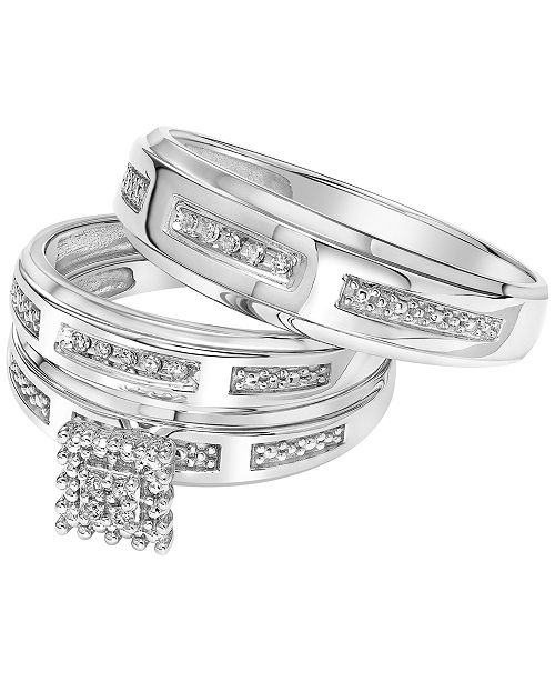 Macy S Diamond Accent Bridal Set Trio Collection For Men And Women In 14k White Gold Reviews Rings Jewelry Watches Macy S