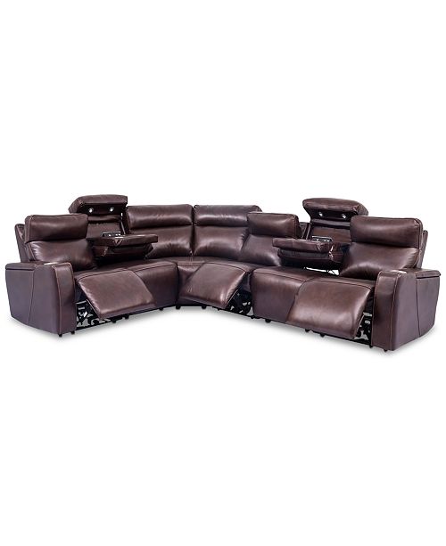 Furniture Oaklyn 6 Pc Leather Sectional Sofa With 3 Power Recliners Power Headrests Usb Power Outlet 2 Drop Down Tables Reviews Furniture Macy S