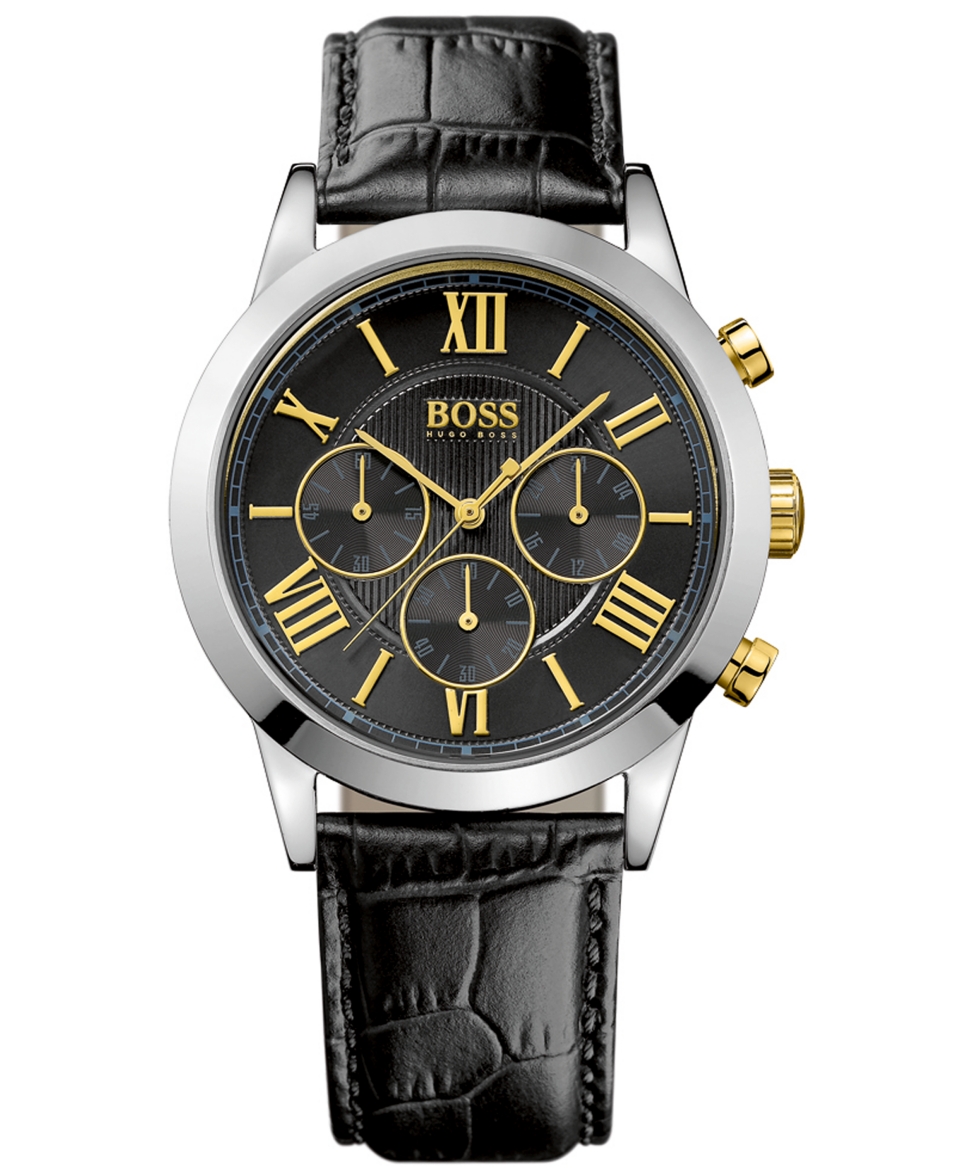 Hugo Boss Watch, Mens Chronograph Black Leather Strap 43mm 1512729