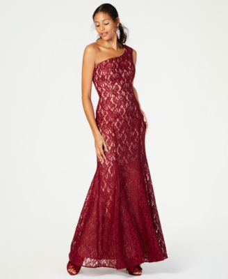 one shoulder lace gown