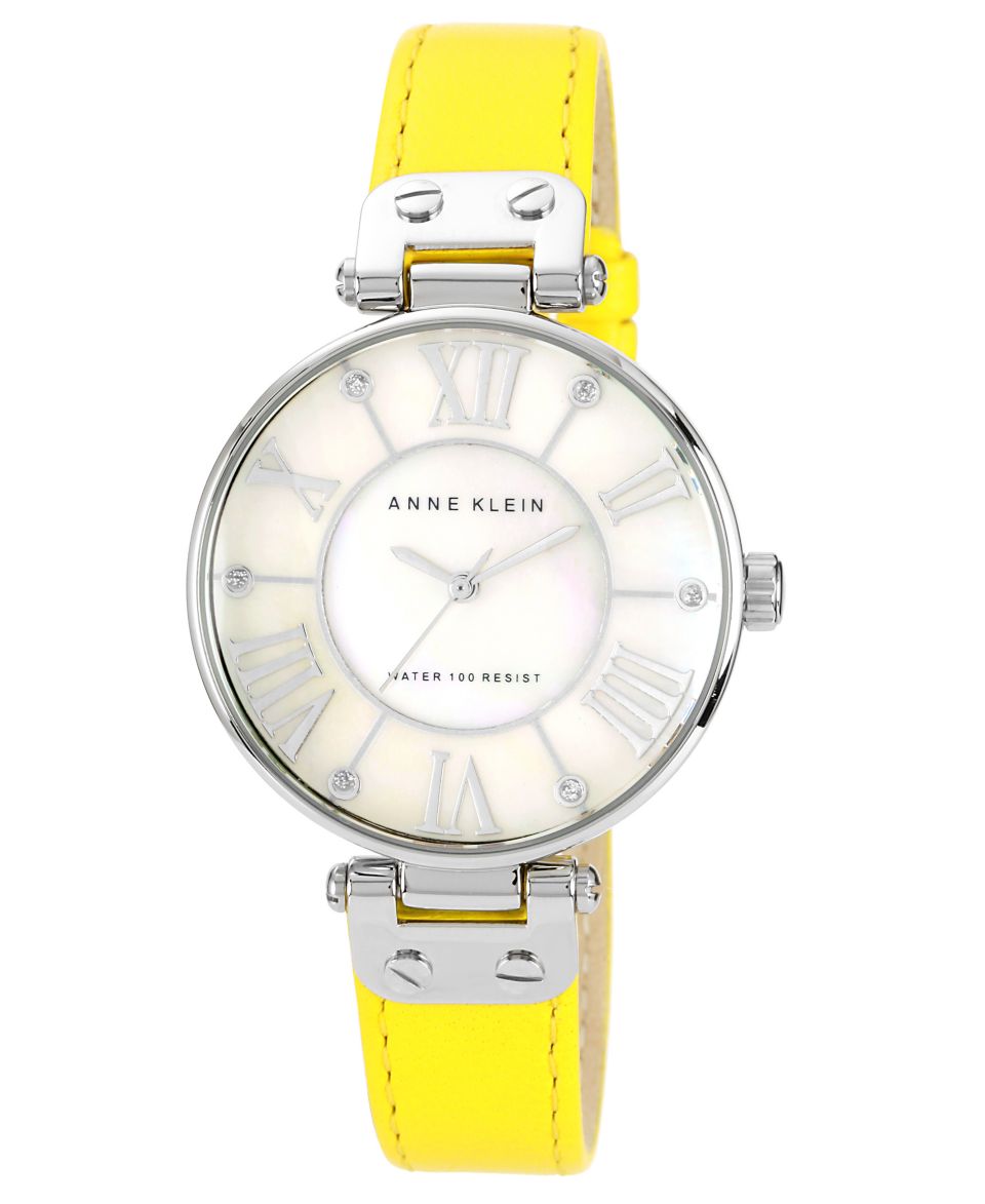 Anne Klein Watch, Womens Yellow Lambskin Leather Strap 34mm 10