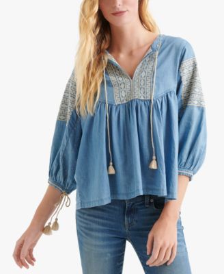 lucky brand embroidered peasant top