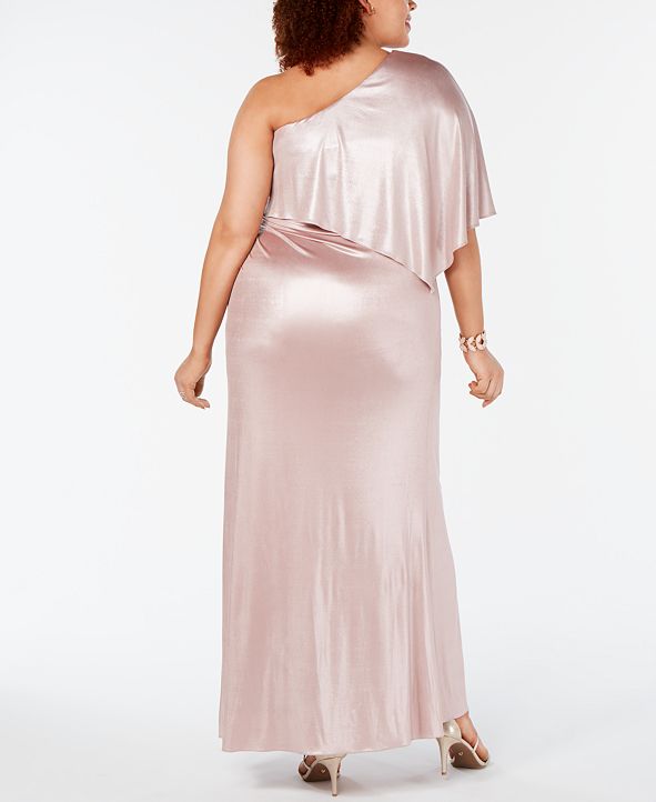 Adrianna Papell Plus Size One-Shoulder Metallic Gown