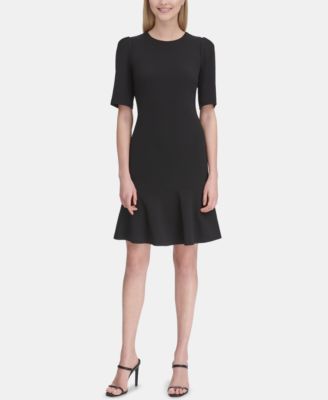 elbow sleeve fit and flare dress