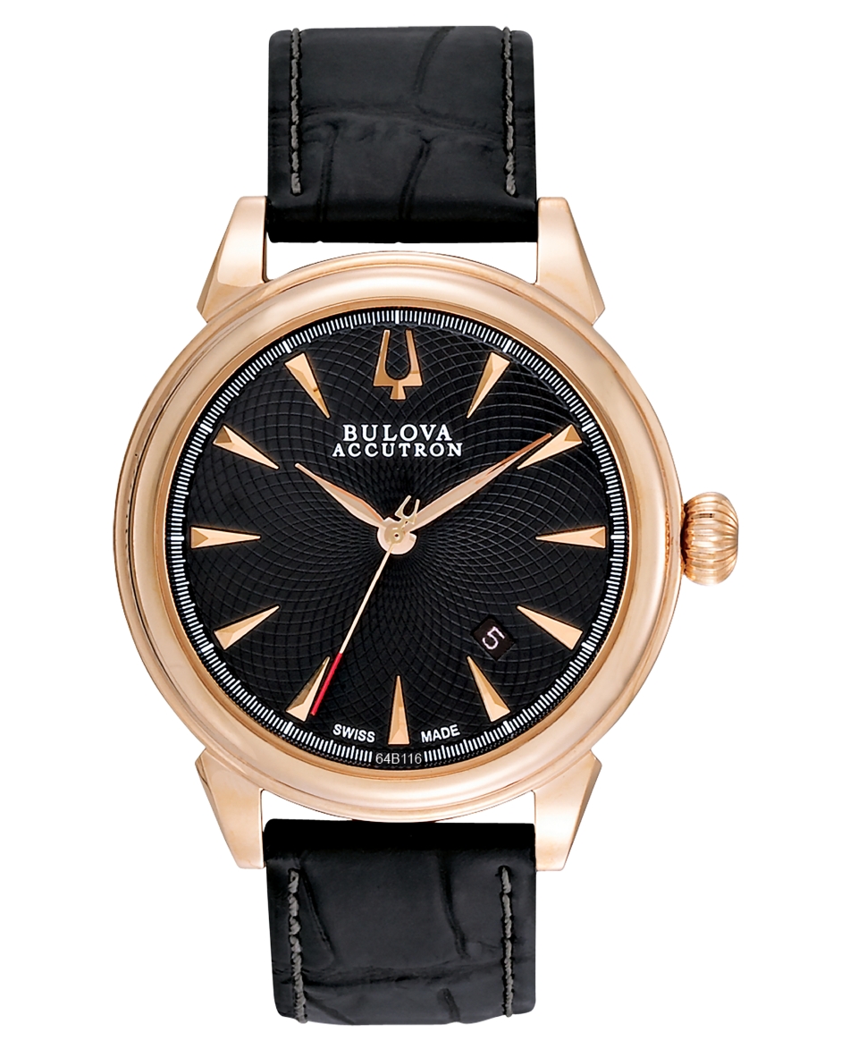 Bulova Accutron Watch, Mens Swiss Automatic Gemini Black Leather