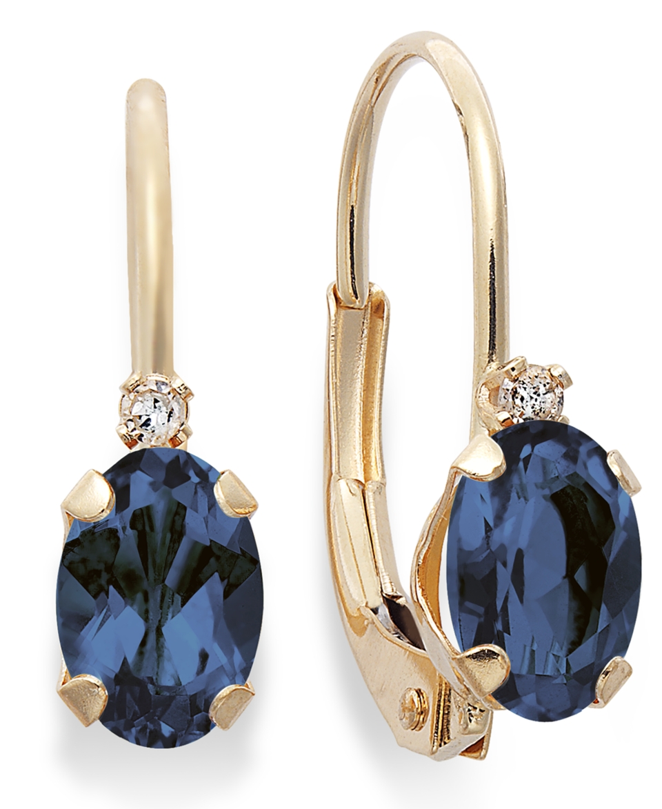 14k Gold Earrings, Sapphire (9/10 ct. t.w.) and Diamond Accent