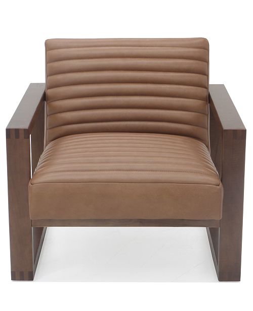 Hotel Collection Canillo 33 Leather And Wood Accent Chair Reviews Chairs Furniture Macy S