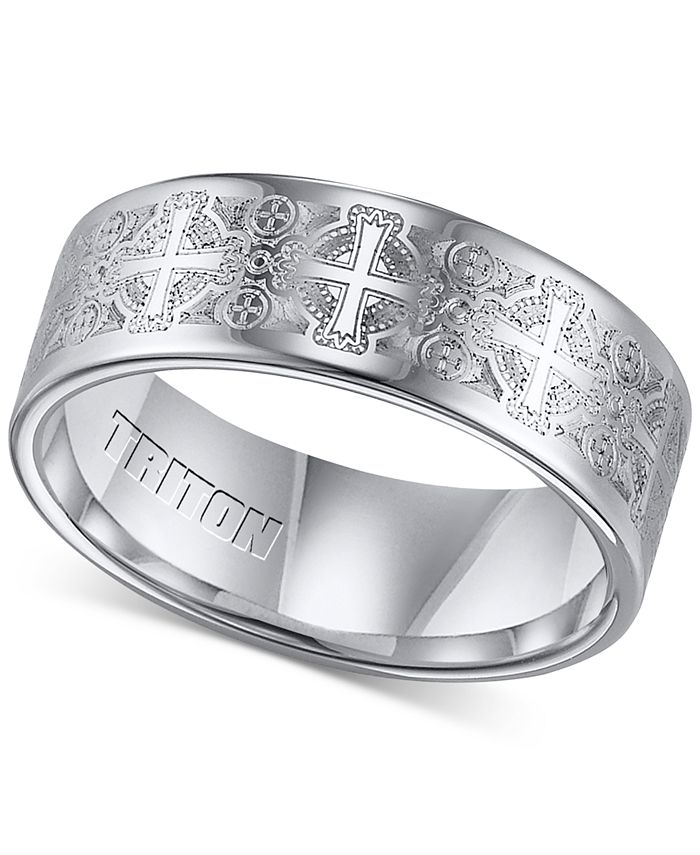 Triton Men's Tungsten Carbide Ring, Comfort Fit Etched