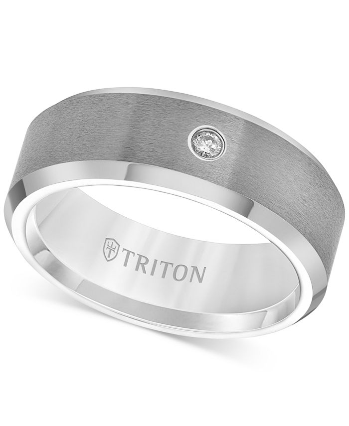 Triton Men's Tungsten Carbide Ring, Single Diamond Accent Wedding Band