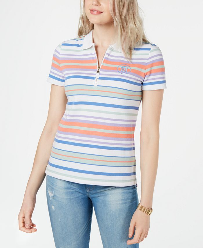 Tommy Hilfiger Multi-Stripe Zip-Up Polo Shirt & Reviews - Tops - Women ...
