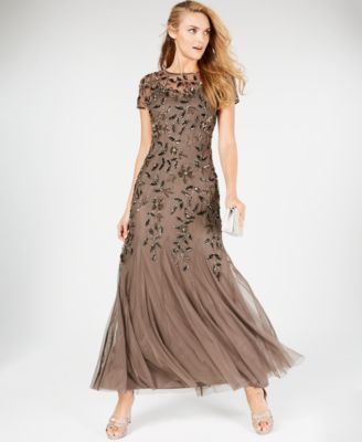 adrianna papell rose gold beaded dress