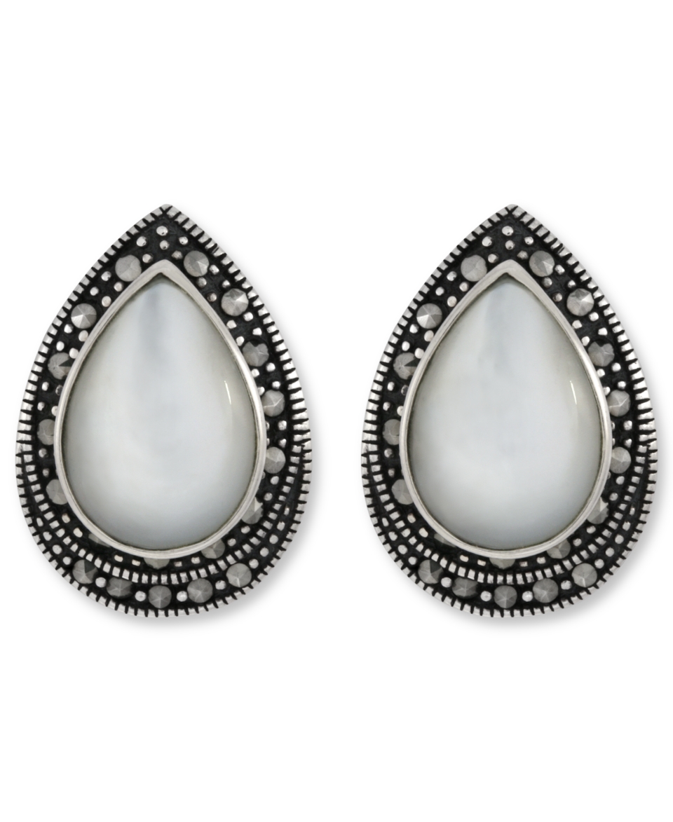 Genevieve & Grace Sterilng Silver Earrings, Marcasite and Mother of