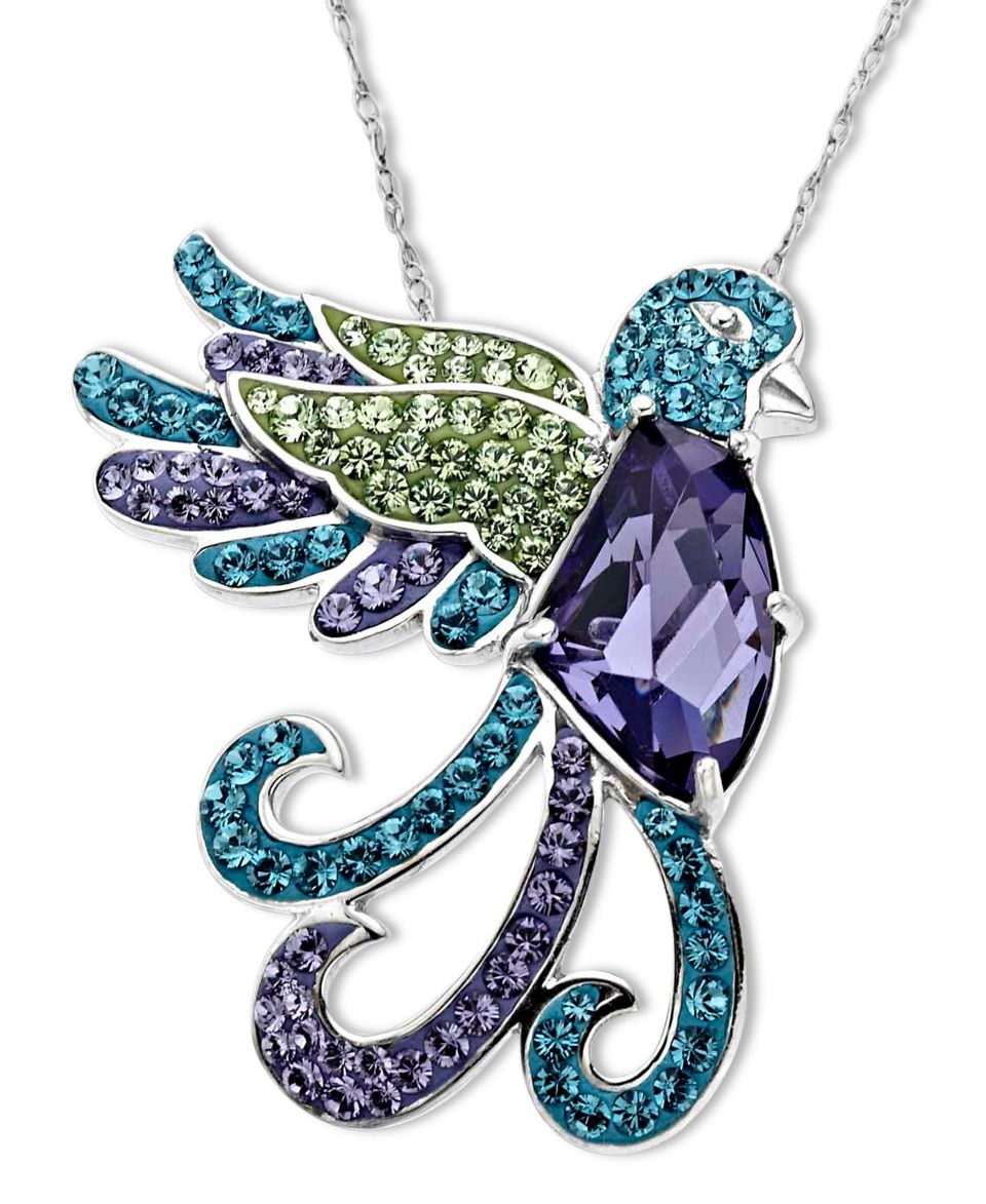 Kaleidoscope Sterling Silver Necklace, Green, Purple, and Teal Bird