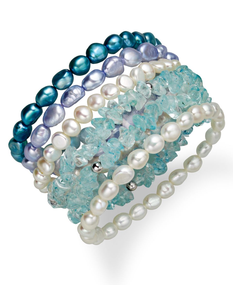 Pearl (6 7mm) and Blue Quartz (33 ct. t.w.) Set of 6 Bracelets