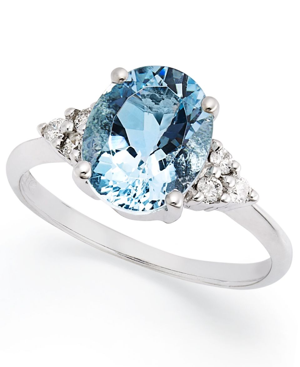 14k White Gold Ring, Oval Cut Aquamarine (3 1/8 ct. t.w.) and Diamond Accent Tri Side Ring   Rings   Jewelry & Watches