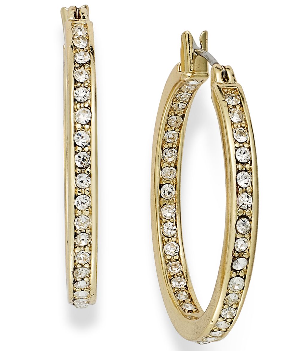 Jones New York Earrings, Gold Tone Pave Crystal Large Hoop Earrings