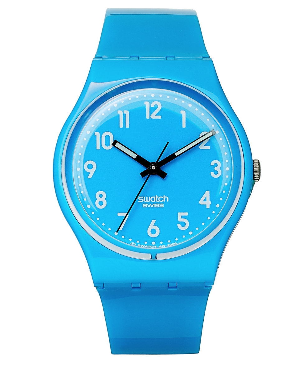 Swatch Watch, Unisex Swiss Rise Up Light Blue Polyurethane Strap 34mm