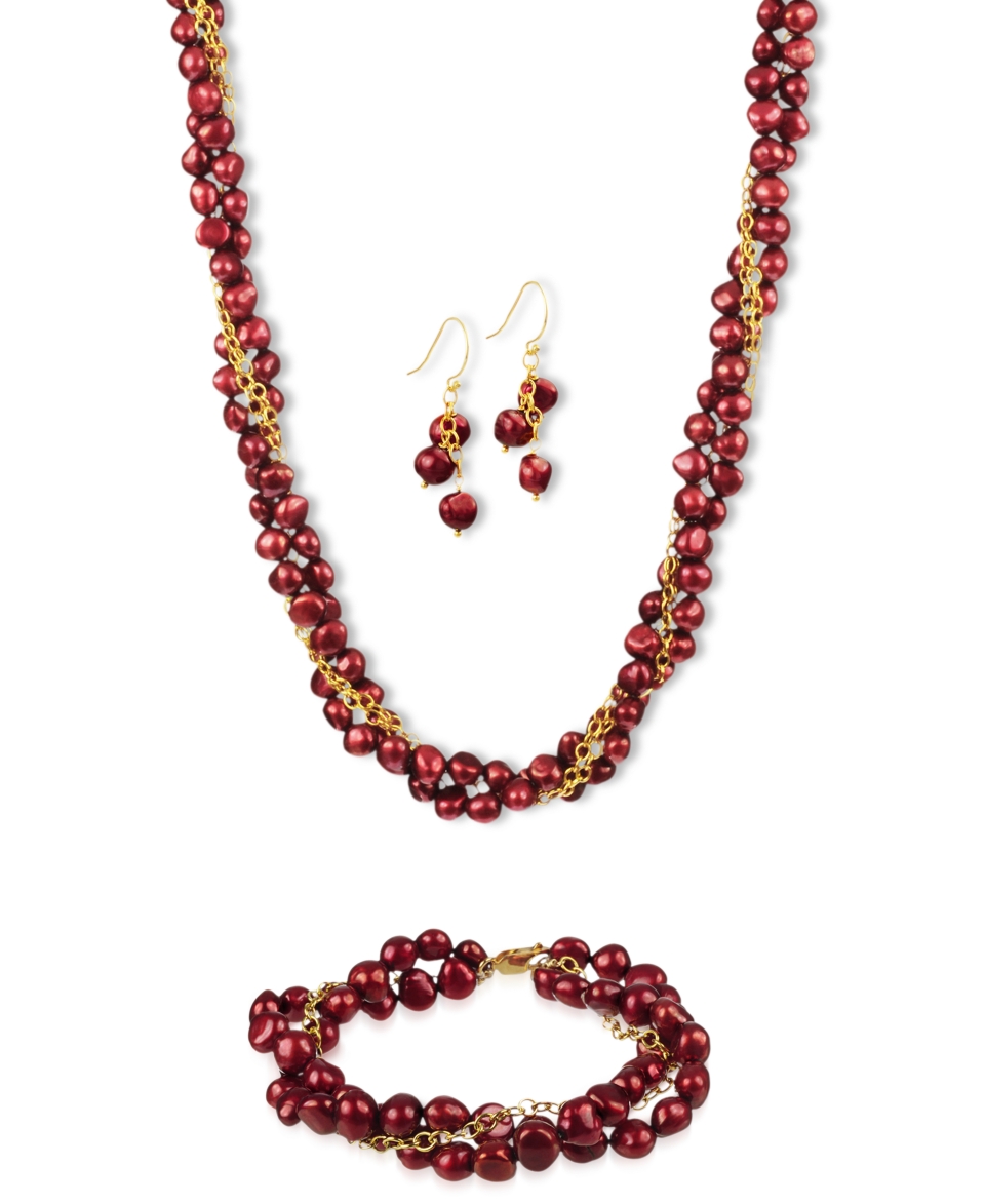 Pearl Jewelry Set, 18k Gold Over Sterling Silver Cranberry Cultured