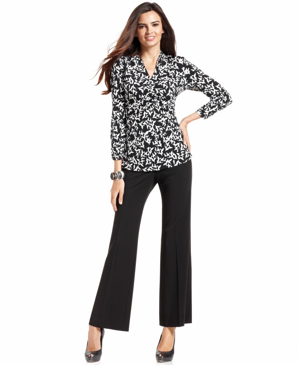 Alfani Three Quarter Sleeve Animal Print Top & Straight Leg Curvy Fit