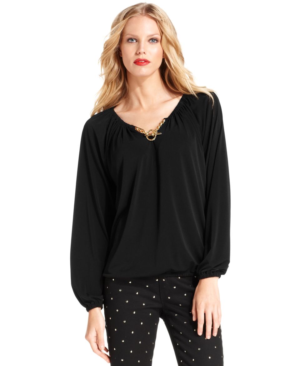 MICHAEL Michael Kors Petite Top, Long Sleeve Printed Blouse