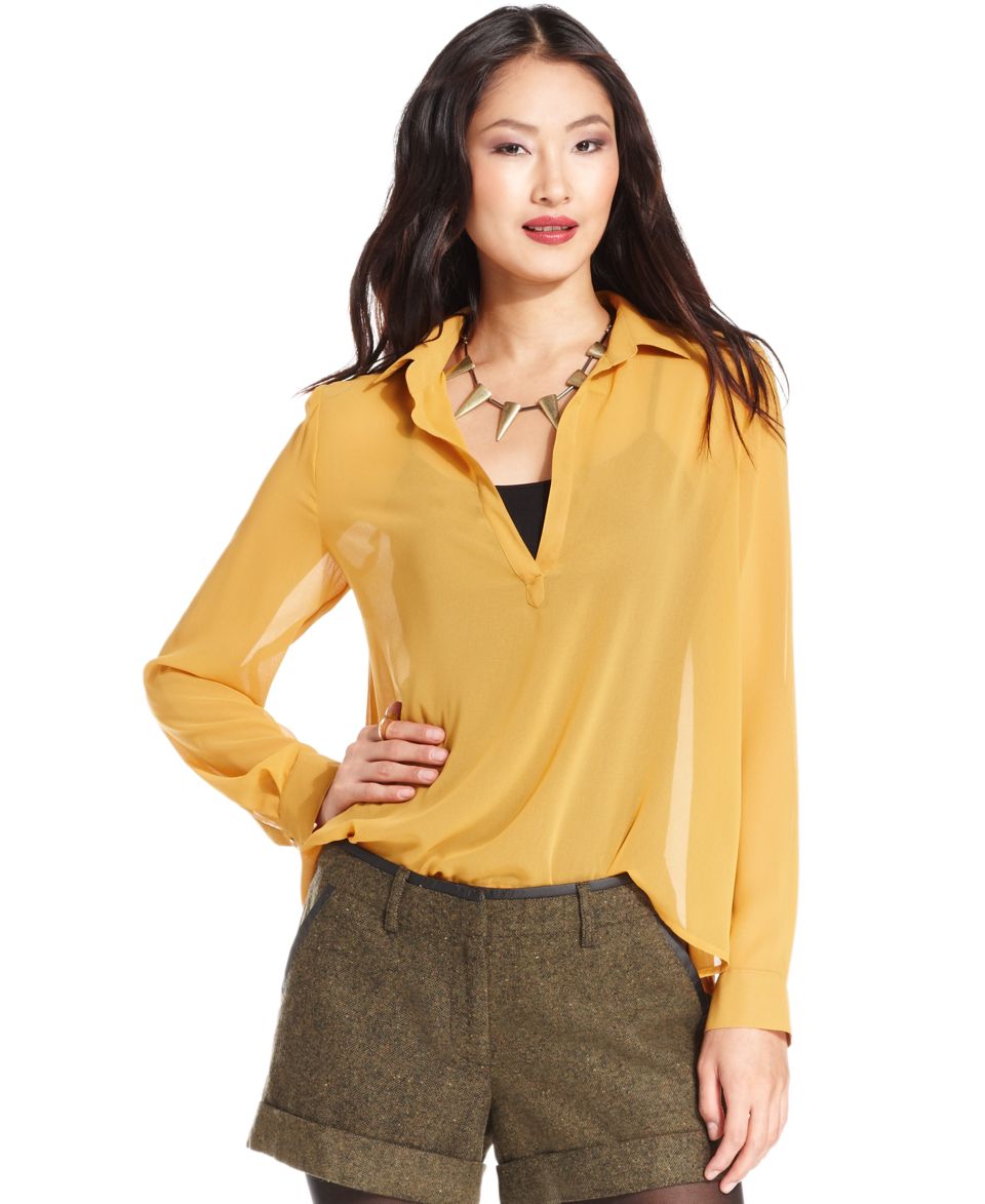 Kensie Top, Long Sleeve V Neck A Line Chiffon