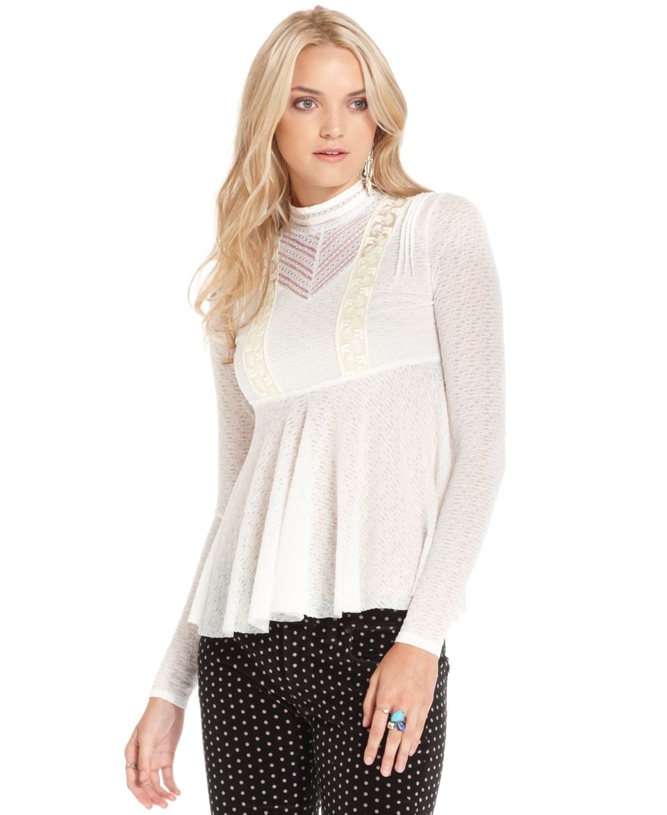 Free People Top, Long Sleeve Mock Neck Lace Ruffle