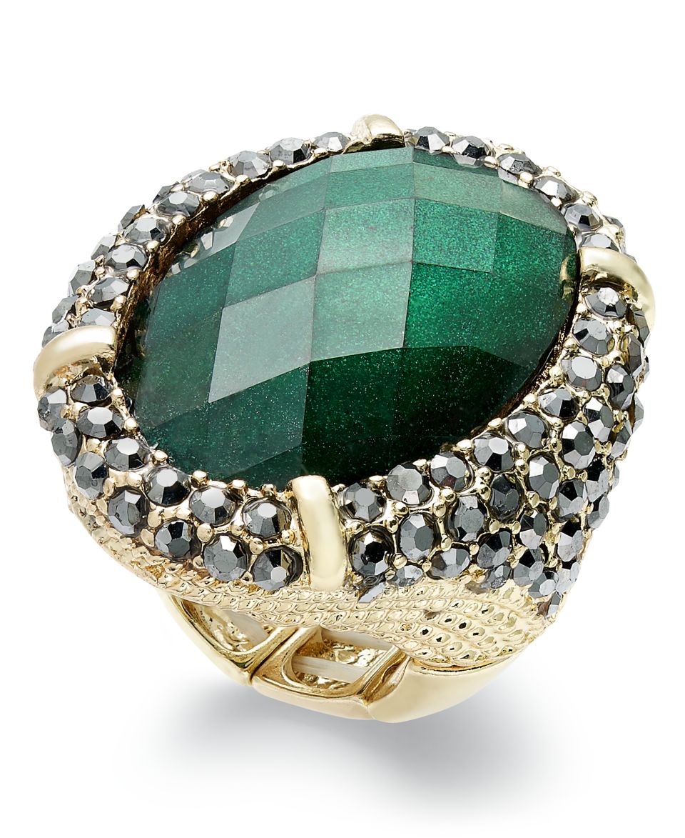 INC International Concepts Ring, 14k Gold Plated Emerald Resin Stretch