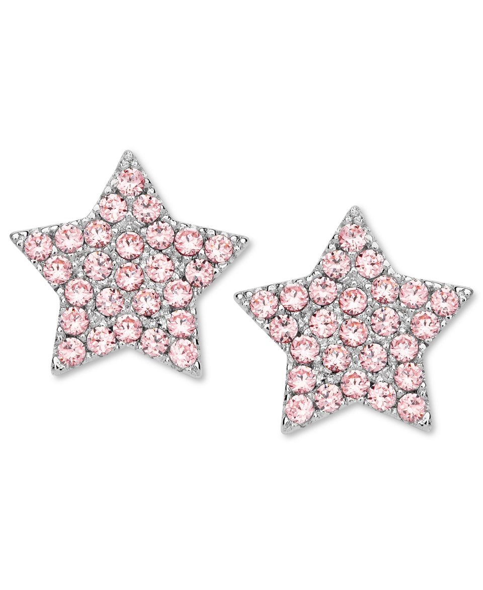 CRISLU Childrens Earrings, Platinum Over Sterling Silver Star Pink